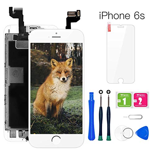 Compatible with iPhone 6s Screen Replacement White, LCD Display & Touch Digitizer Assembly with Proximity Sensor, Front Camera, Ear Speaker, Screen Protector and Repair Tool Kit (iPhone 6s White)