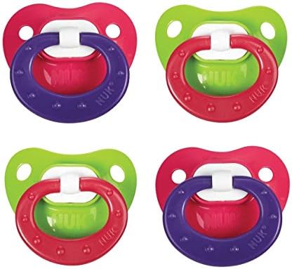 NUK Puller Silicone Pacifier, 2 Pack, 6-18 Months (Magenta/Green)
