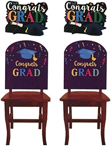 Graduation Party Decorations 2 Chair Back Covers &amp; 2 Table Centerpieces – Congratulations Graduate Supplies Bundle Purple Blue Multi-color