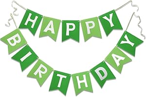 LETJOLT Green Happy Birthday Banner Greenery Theme Party Bunting Supplies Signs for Birthday Garland Nursery Hanging Decoration 13pcs