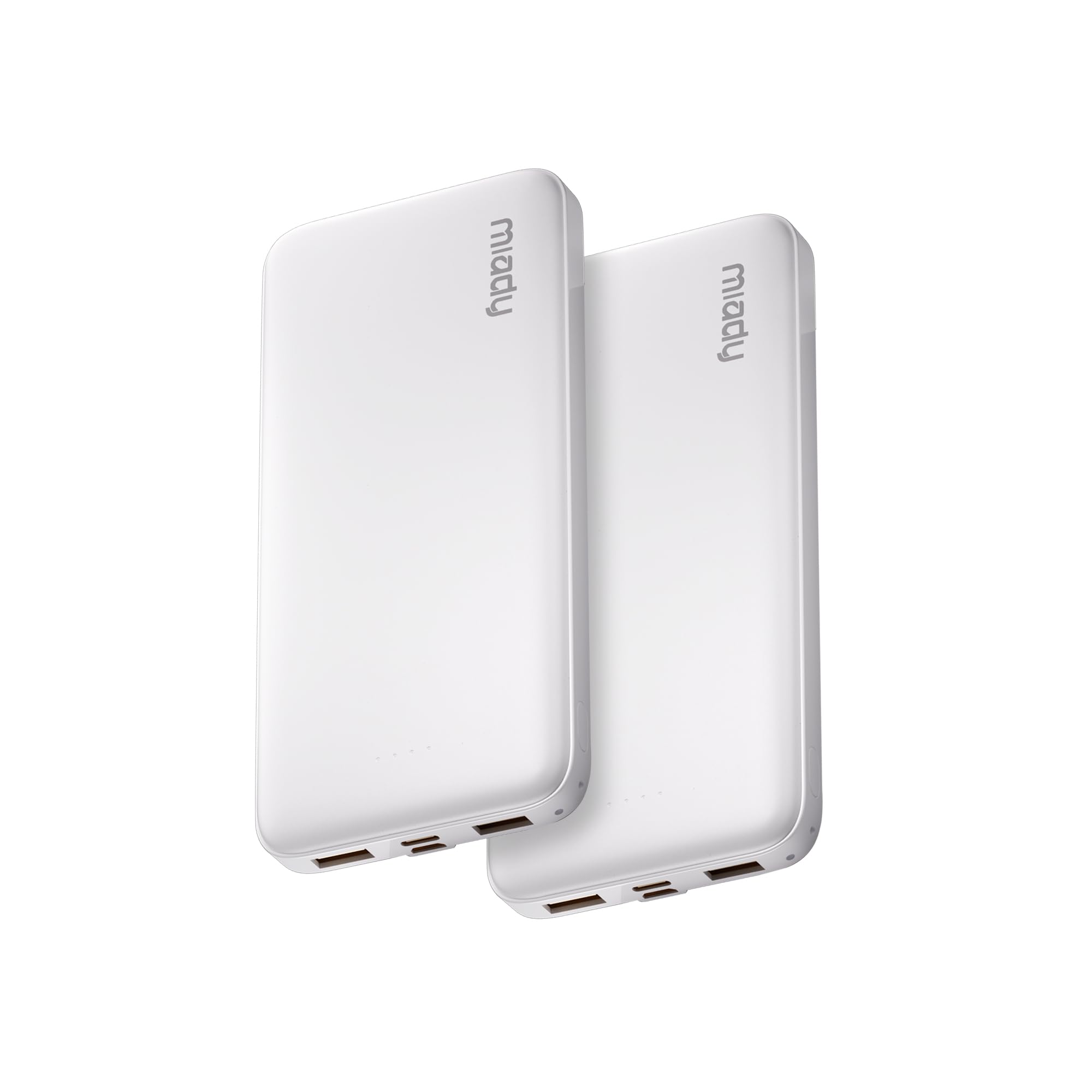 Miady 2-Pack Portable Charger, Slim 10000mAh Power Bank Travel Battery Pack 3 Outputs 2 Inputs Compatible with iPhone 17/16/15/14/13 Galaxy S24/22 iPad Android etc (2 White)