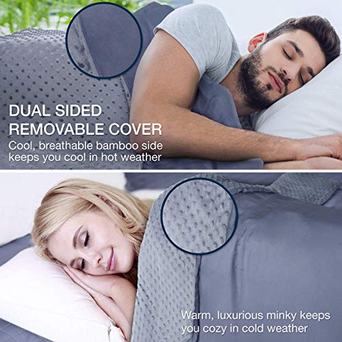 CoziRest Cooling Weighted Blanket | 15 lbs | 60x80 Queen Size | Cool Bamboo & Cozy Minky Dual-Sided Cover Included | Heavy Blanket for Adults from 140-190 lbs