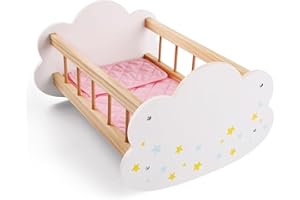 BABESIDE Wooden Baby Dolls Bed for 12-16 Inches Doll, Rocking Babys Doll Crib, Sleep Bed, Baby Dolls Accessories Furniture fit Newborn Dolls Boys Girls