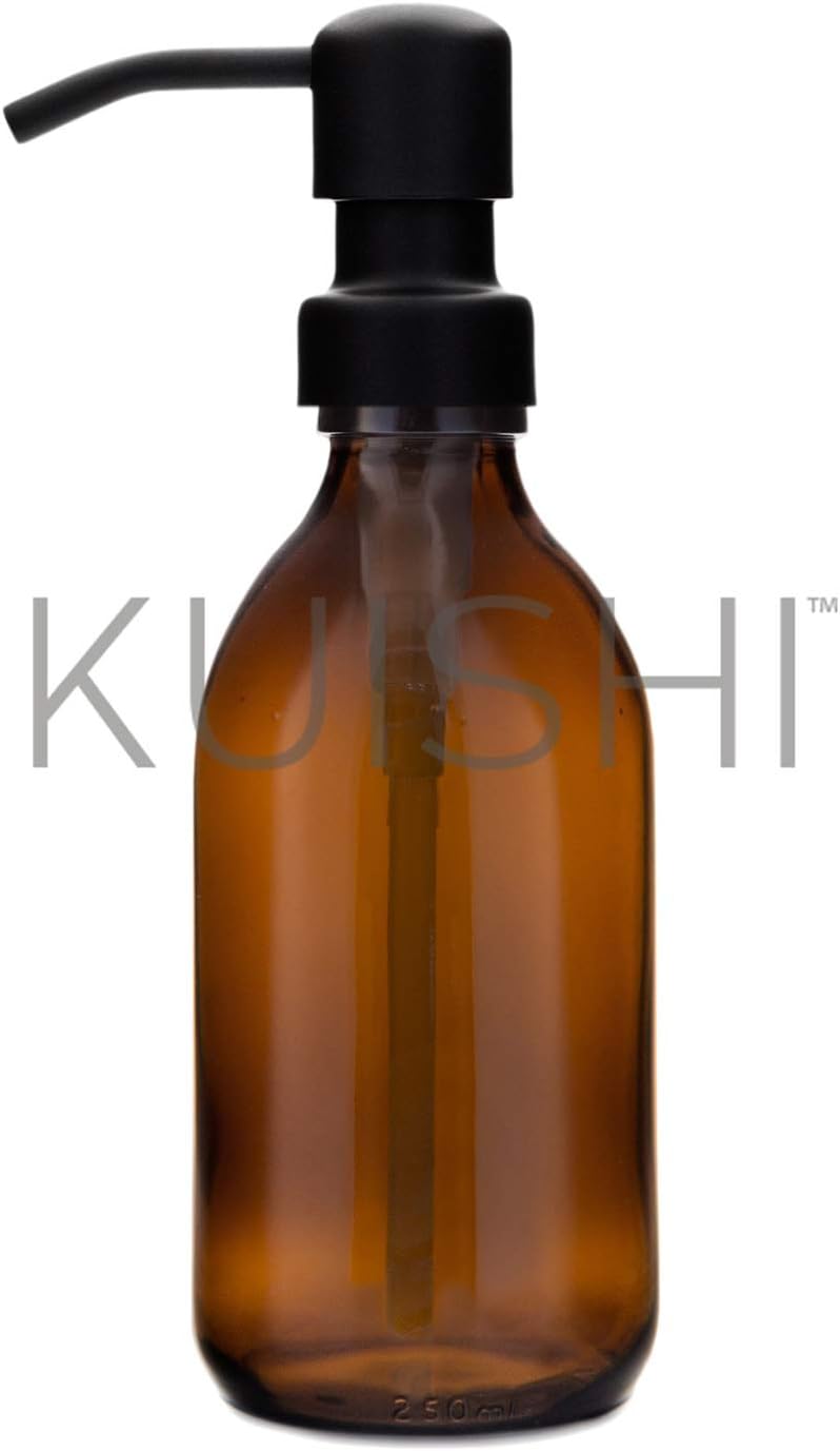 Kuishi 250ml Amber Glass Pump Bottle, BPA-Free, Refillable, Eco-friendly [Bla...