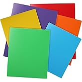 Cesil Plastic Folders with Pockets (6 Pack, Assorted Colors), Durable Heavy Duty File Folders with Business Card Slot, 2-Pock