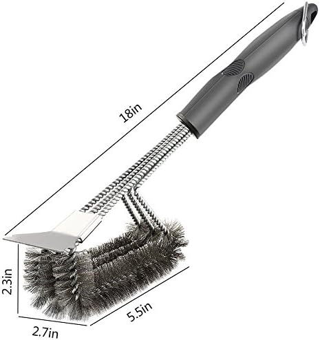 HAIBOER Grill Brush with Cleaning Scraper -18" BBQ Brush for Grill Stainless Steel, Outdoor Barbecue Brush With Scrubber -Durable &amp; Effective (Holiday Gift for Grill Lovers)