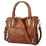 Vbiger Leather Handbags For Women Large Capacity Zipper Tote Bag (Brown)
