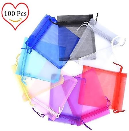 Faiger 100pcs 5"x7" Drawstring Organza Bags, Jewelry Party Wedding Favor Gift Bags ( Mixed Color )