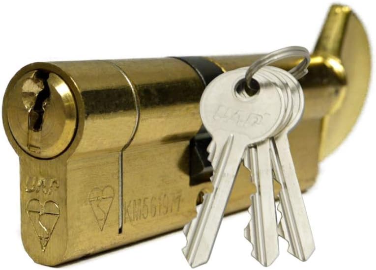 Secured by Design UAP 45T/50 (40T-10-45) 95mm Brass High Security 1* Kitemarked Euro Thumb Turn Cylinder Door Lock