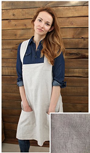 Gray 100% linen cross over pinafore, US M Size