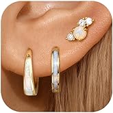EATHAREEL Opal Earrings Set for Women, Christmas Gift for Her, Sterling Silver | 14K Gold Plated, Hypoallergenic S925 Hoop Stud Earrings for Women with Sensitive Ears, Dainty earring Stacks—Trendy Opal Jewelry 2025