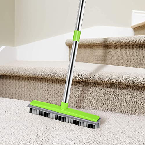 Soft Push Broom Bristle 59'' Rubber Broom Carpet Sweeper with Squeegee