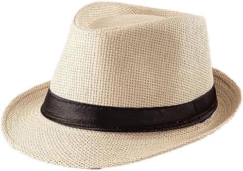 2 Pack Straw Fedora Hats Unisex Short Brim Summer Beach Sun Hat Trilby Panama 2 Pack Straw Fedora Hats for Men and Women, Short Brim  main image 3