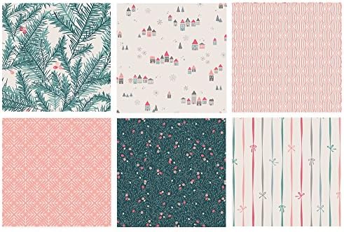 Modern Christmas Fabric Bundle | Little Town by Amy Sinibaldi | Pink Green Holiday Fat Quarters | Art Gallery Fabrics | Christmas Fat Quarters | Half Yard Bundle (Fat Quarters)