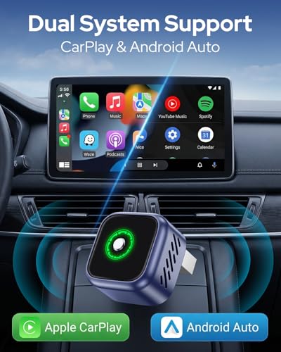 Visoud 2-in-1 Wireless CarPlay & Android Auto Adapter, One-Click Switch for Apple iPhone and Android, Converts Wired to Wireless, USB-C Supported, Compatible with 1000+ Vehicles