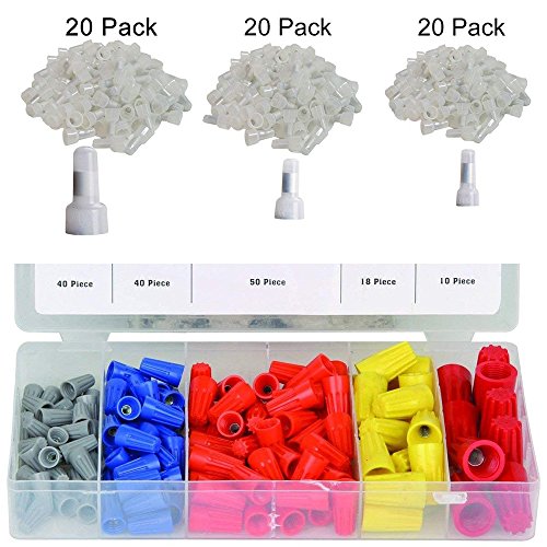 Wire Nut Assortment with Nylon Wire Crimp Cap - 158pcs #22-16 AWG Twist on Wire Nuts with Spring Inserted, 60pcs 22-16/16-14/12-10 AWG Closed End Crimp Terminal Connectors, Used on Wiring Projects