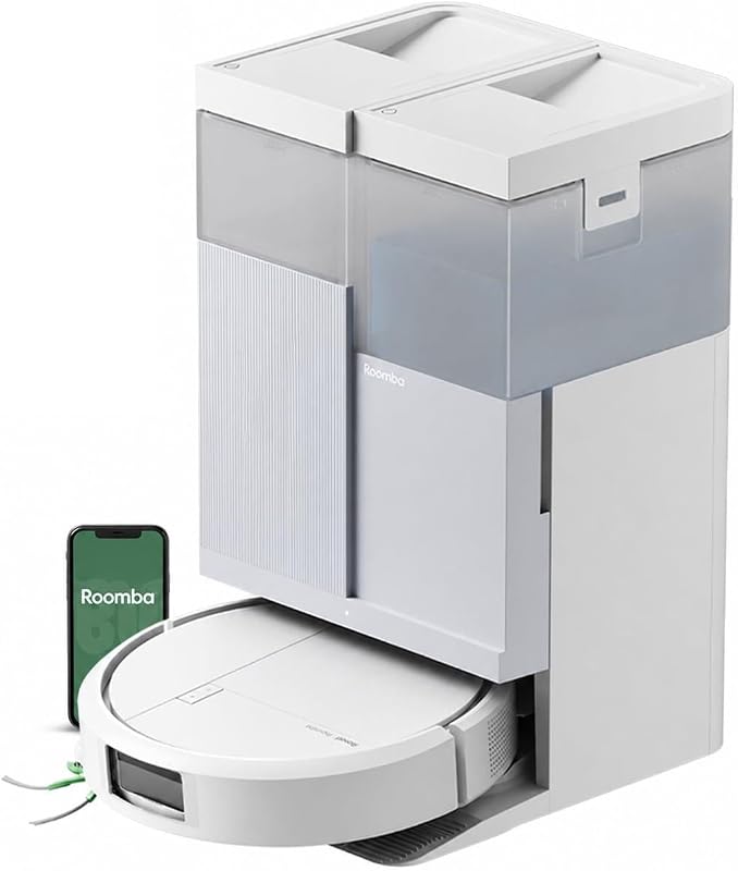 Roomba Plus 416 Combo Robot+AutoWash- 20KPa -Base Multifonction - Lavage et séchage à l'air Chaud des lingettes - LiDAR Clearview - 75 Jours d'autovidage - Accessoires supplémentaires - Blanc