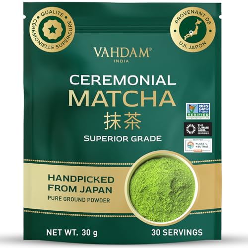 Matcha Cérémonial 30g | Matcha de Qualité Cérémoniale Supérieure de Uji, Japon | Poudre Ultra-Fine et Veloutée | Saveur Délicate Sans Amertume | Idéal pour la Thé et le Matcha Latte