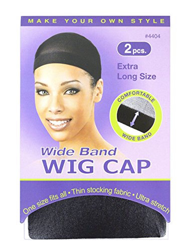 Annie Wide Band Wig Cap, Black, 2 pieces