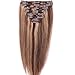S-noilite Hair Extensions Clip in Human Hair 14 Inch Medium Brown to Dark Blonde Clip in Extensions 8PCS 120G Double Weft #4P27