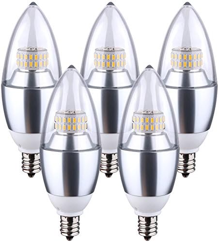 BOVSUN 6W Candelabra Light Bulbs, (60W Incandescent Equivalent), E12 Candelabra Base, Daylight White 6000K, Decorative Candle Light Bulb, Not-Dimmable 5-Pack