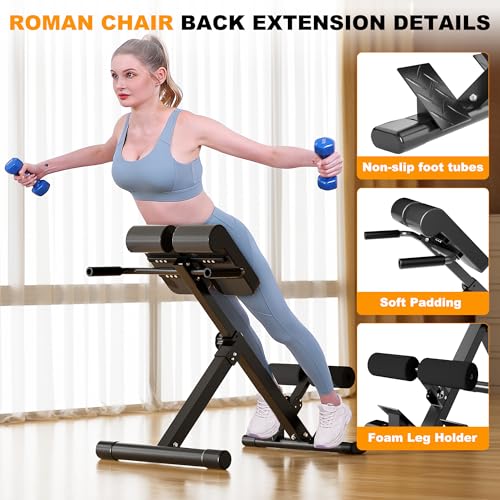 SIRHOME Multi-Function Roman Chair Back Extension Bench for Home Gym | 330 lb Capacity, Foldable Incline Hyperextension Bench, Adjustable Back Exercise for Hamstrings&Lower Back Strength Training
