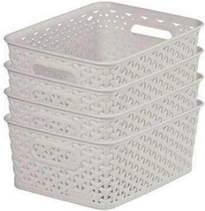 Curver My Style Rattan Effect 4 Litre Storage Baskets Set of 4 Light Grey