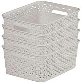 Curver My Style Rattan Effect 4 Litre Storage Baskets Set of 4 Light Grey
