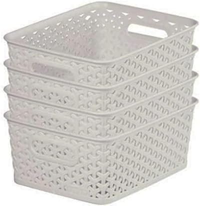 Curver My Style Rattan Effect 4 Litre Storage Baskets Set of 4 Light Grey