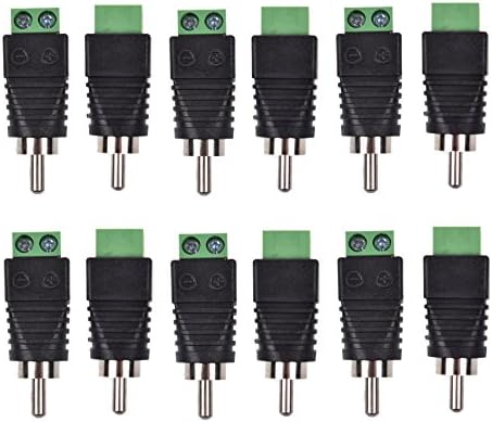 Phono RCA Male Plug to AV Screw Terminal Audio Video Connector (12 Pack)