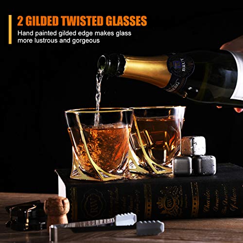 Whiskey Glasses, Set of 2 Scotch Glasses with Reusable Ice Cubes in Luxury Gift Box, Tumblers for Drinking Bourbon, Cognac, Irish Whisky, Large 11oz Premium Glass Tasting Cups for Men & Women