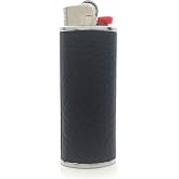 Lucklybestseller Metal Black Leather Lighter Case Cover Holder for BIC Full Size Lighter Type J6