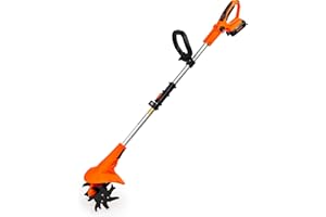 Ukoke Cordless Tiller Cultivator 20V 2.5 A Battery 280 max RPM Powered Tiller Cultivator, w/24 Steel Blade Cultivate Max Tilling 5'' deep Path by 7.8'' Wide, Orange, ST1902