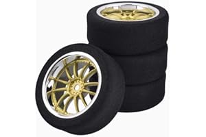 Shaluoman 4Pcs 1/10 On-Road Foam Tires& 9003 Wheel Rims 12mm Hex for HSP HPI RC Racing Car Toy, Gold