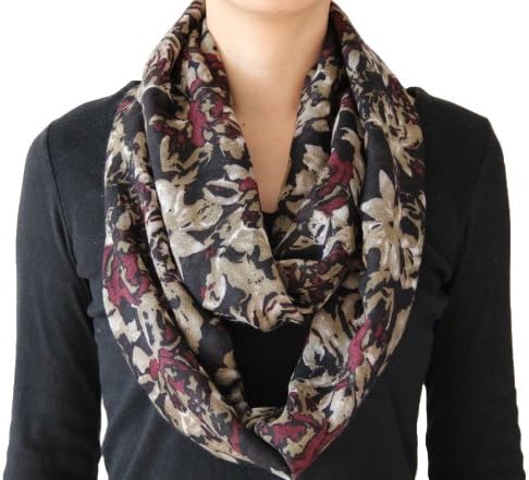 Seamaidmm Elegent Impressionist Flower Print Infinity/Loop/Circle Scarf Black