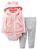 Carter's Baby Girls' 3 Piece Hooded Vest Set (Baby) - Coral