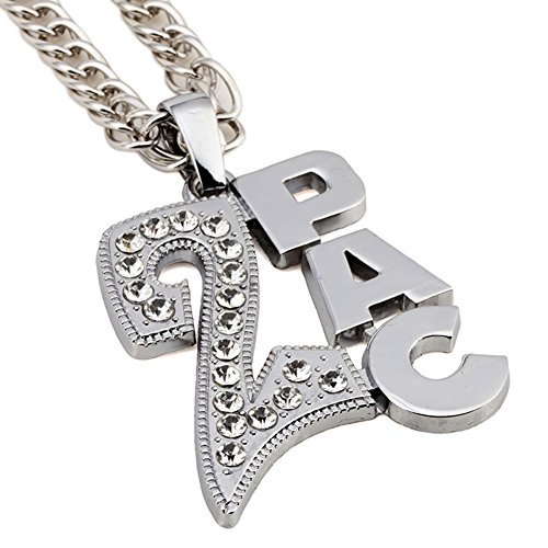 JAJAFOOK Fashion 18k Gold Silver Plated Mens Hip-hop Rhinestone 2PAC Necklace with 30" Inch Chain