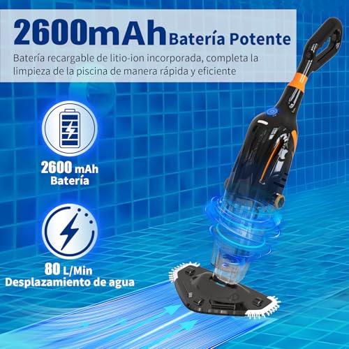 PoolyPoly 2026 New Pool Vacuum Cleaner with Battery, Manual Pool Cleaner, 60 Minutes Autonomy, Electric Vacuum Cleaner for Pool, SPA, Black