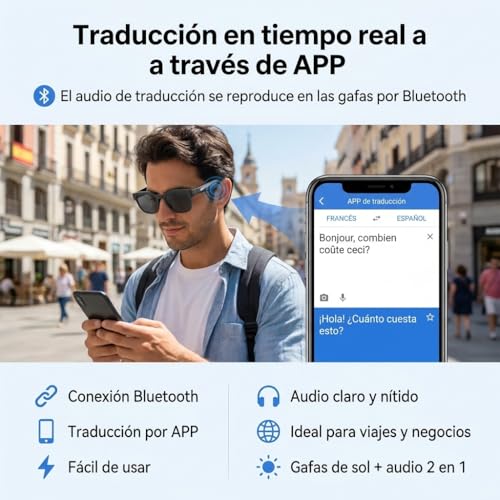 Genérico AI Smart Glasses, AI Smart Translation Glasses, Real Time Translation, Takes Care of Various Languages, Music and Hands-Free Calls, Use for Meetings and Travel