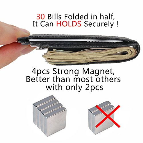 Money Clip, Front Pocket Wallet, Leather RFID Blocking Strong Magnet thin Wallet (one size, Black)