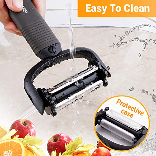 Vegetable Peeler, LUXEAR 3 IN 1 Swivel Y-shaped Serrated, Garnish, Julienne Peelers, Great for Potato, Apple, Fruit, Kiwi, Carrot, Veggie with Non-Slip Comfortable Grip Handle, Black