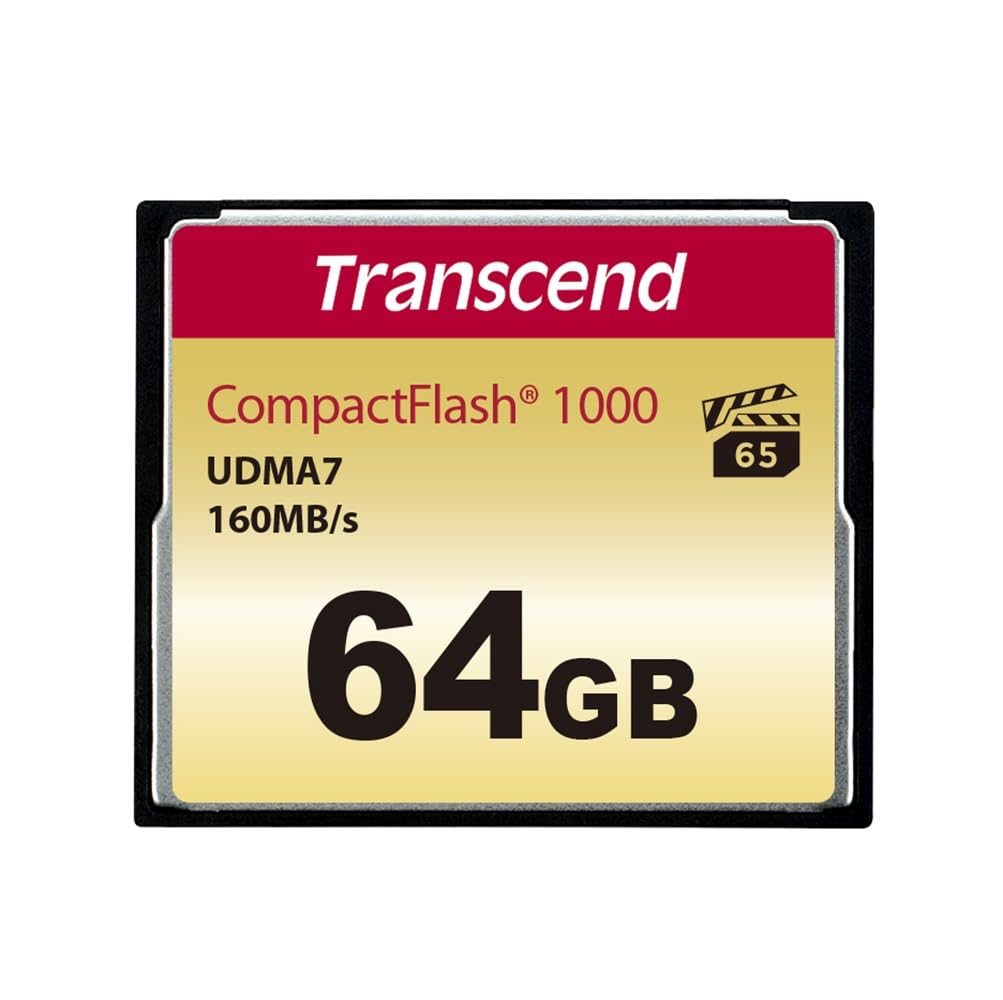 Transcend 64GB CompactFlash 1000 Memory Card,Up to 160/120 MB/s,Supports High-Speed Ultra DMA Transfer Mode 7,appropriate - Ultra-High Resolution Full HD,3D and 4K UHDTV Video Recording TS64GCF1000