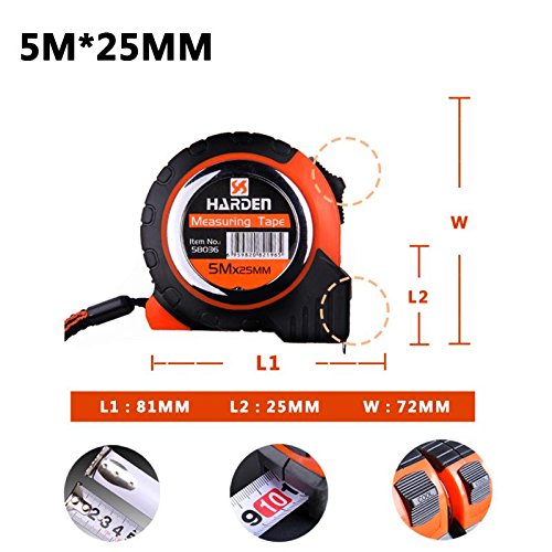 Tape Measure,Lightdot Hardware,Retractable Metric Measuring Tape 16ft(5m) x25mm with Wrist Strap, Black And Orange (Attached With A Pair Of Gloves) - Thumbnail 3
