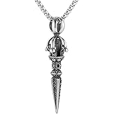 Men'S And Women'S Gothic Punk Hip-Hop Rock Removal Demon Spearhead Arrow Pendant Necklace, 316L Stainless Steel, Silver Stainless Steel Square Pearl Chain,Vintage Amulet Jewelry