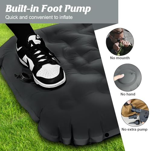 Hsweeth 12 cm Thick Self-Inflating Camping Mattress Inflatable Mattress Compact Ultralight with Foot Pump and Pillow Waterproof Sleeping Mat for Hiking, Travel, Backpack