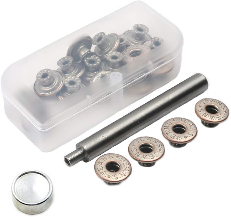 20 Pieces Jeans Button Tack Buttons Snap Fastener Press Studs Metal Replacement Kit with Storage Box, Diameter 17MM(0.67 Inch) (Style 4)