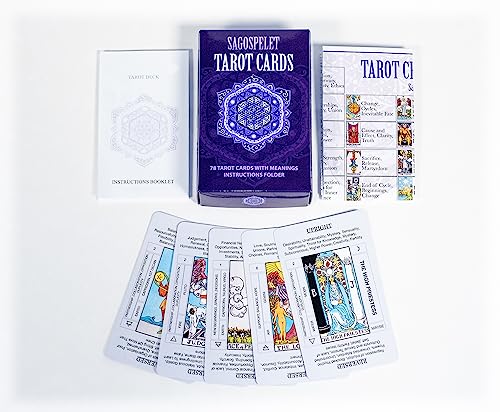 Tarot Cards with Meanings - Beginner Learning Set - Sheet with Common Spreads, Astrological Correspondences, Guidebook Included - Classic Design 78 Card Deck- Original Deck- FSC-Certified