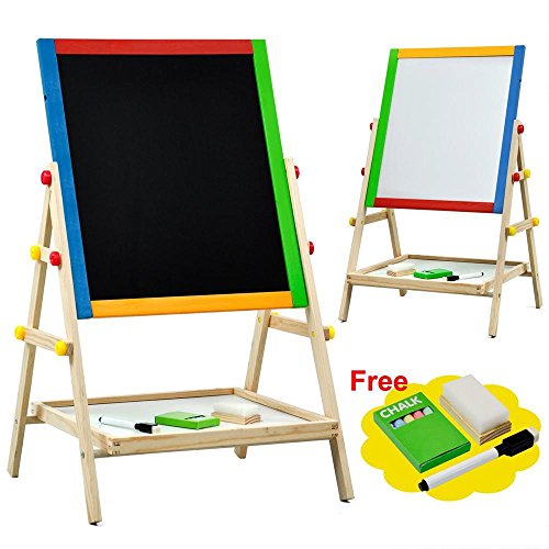 go2buy 2 In 1 Black/White Wooden Standing Easel Chalk Drawing Board