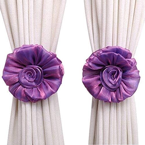 DAYNECETY 2pc Window Curtain Tieback Holdbacks Flower Tie back Clip On Holder Clamp For Voile Drape Panel Home Decoration (Purple)