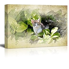 Canvas Print Wall Art - Adorable Little Kitty Playing | Cat Lovers Home Decoration Watercolor Style - Stretched Gallery Wrap | Ready to Hang - 12x18 inches